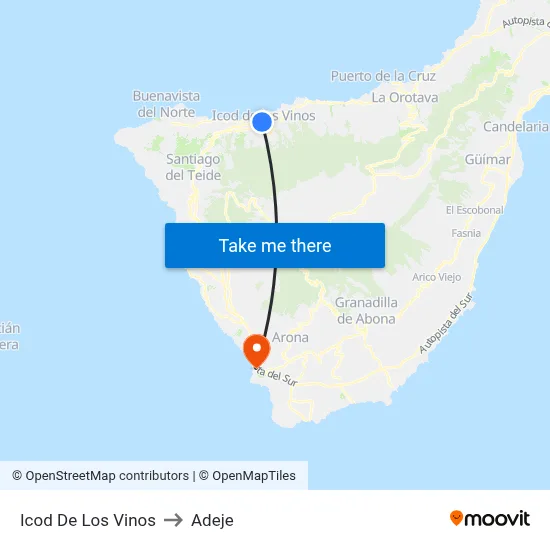 Icod De Los Vinos to Adeje map