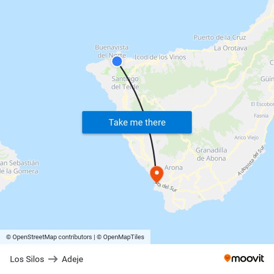 Los Silos to Adeje map