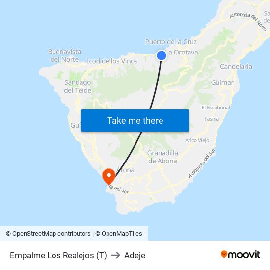 Empalme Los Realejos (T) to Adeje map