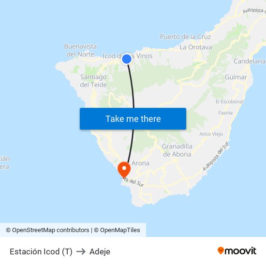 Estación Icod (T) to Adeje map