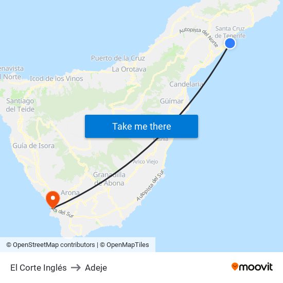 El Corte Inglés to Adeje map