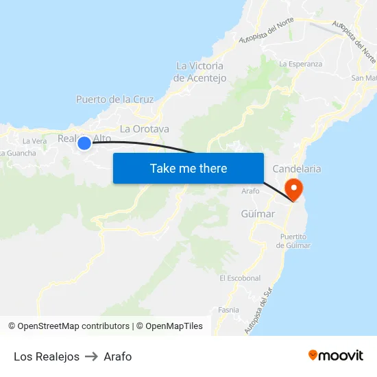 Los Realejos to Arafo map