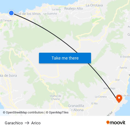 Garachico to Arico map