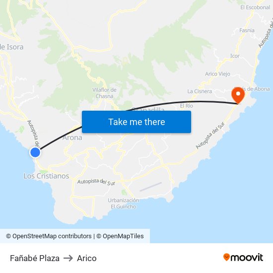 Fañabé Plaza to Arico map