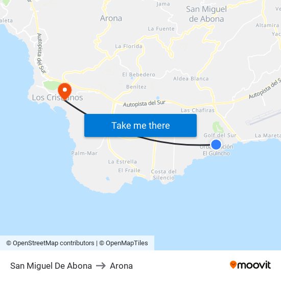 San Miguel De Abona to Arona map