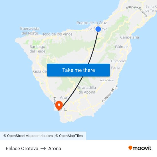 Enlace Orotava to Arona map