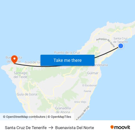 Santa Cruz De Tenerife to Buenavista Del Norte map