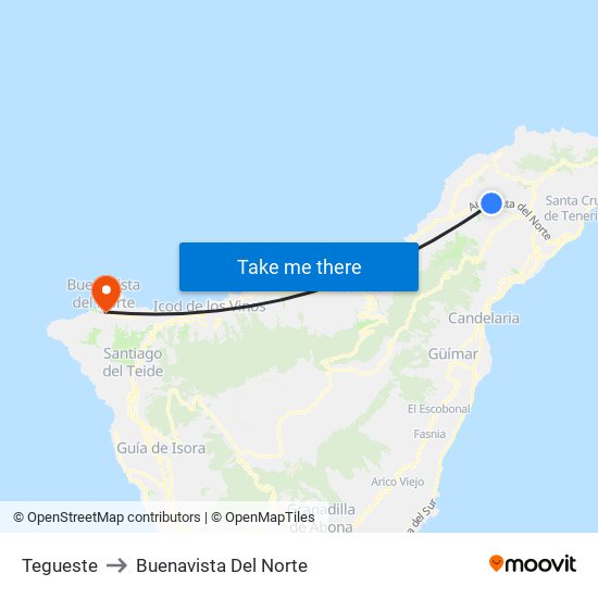 Tegueste to Buenavista Del Norte map