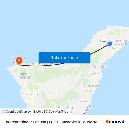 Intercambiador Laguna (T) to Buenavista Del Norte map