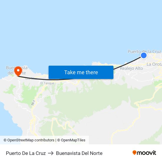 Puerto De La Cruz to Buenavista Del Norte map