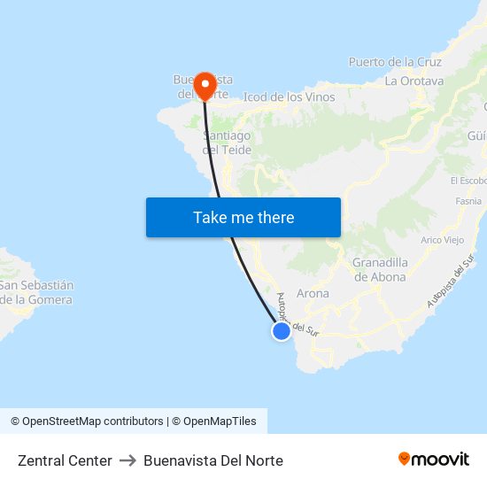 Zentral Center to Buenavista Del Norte map