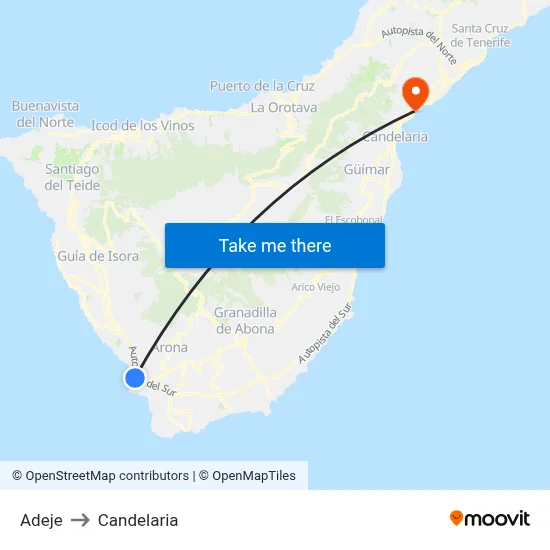 Adeje to Candelaria map