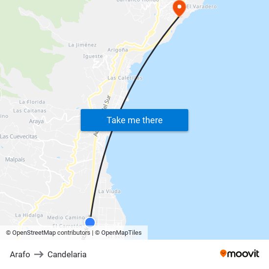 Arafo to Candelaria map