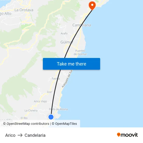 Arico to Candelaria map