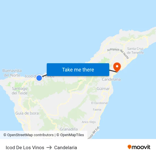 Icod De Los Vinos to Candelaria map