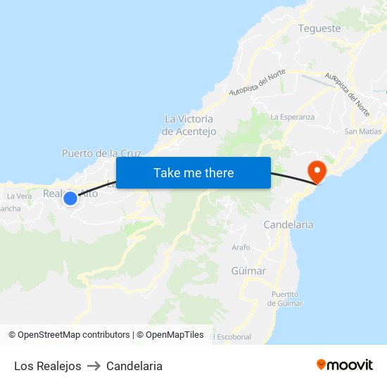Los Realejos to Candelaria map