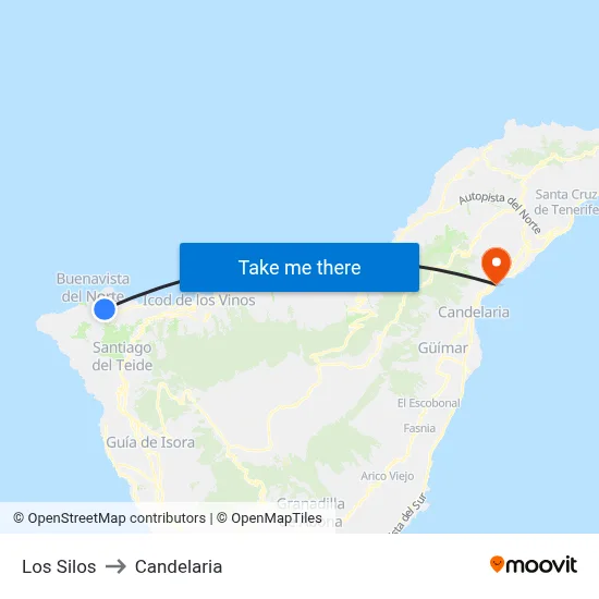Los Silos to Candelaria map