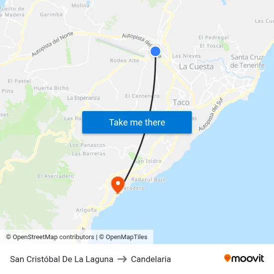 San Cristóbal De La Laguna to Candelaria map