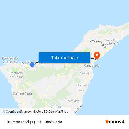 Estación Icod (T) to Candelaria map