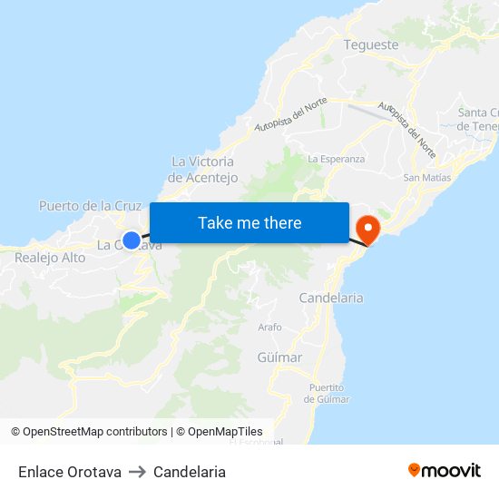 Enlace Orotava to Candelaria map