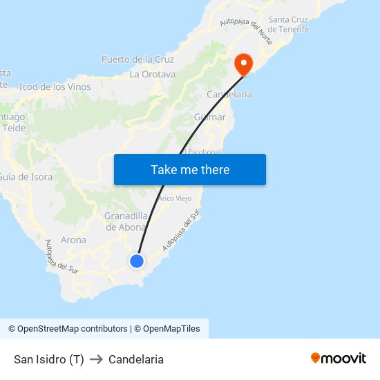 San Isidro (T) to Candelaria map