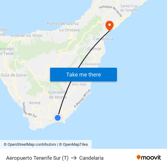 Aeropuerto Tenerife Sur (T) to Candelaria map