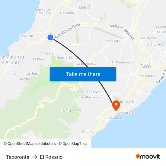 Tacoronte to El Rosario map