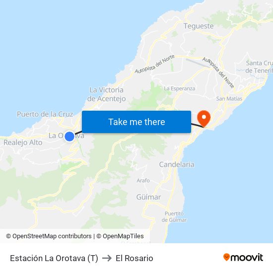 Estación La Orotava (T) to El Rosario map