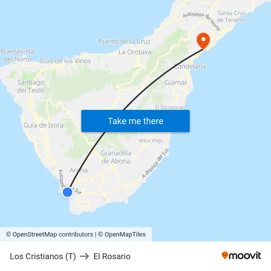 Los Cristianos (T) to El Rosario map