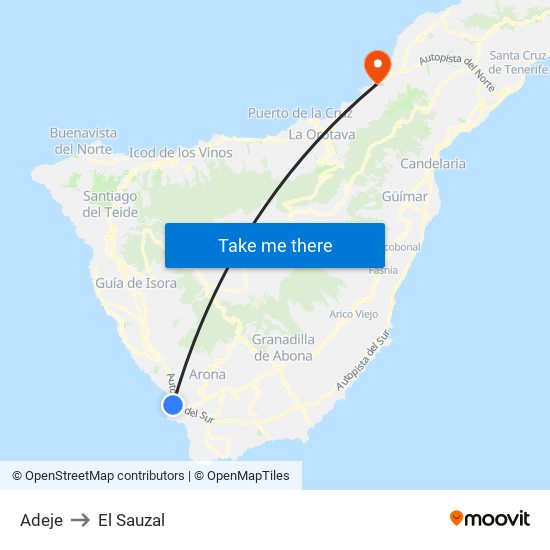 Adeje to El Sauzal map