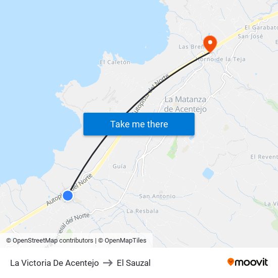 La Victoria De Acentejo to El Sauzal map