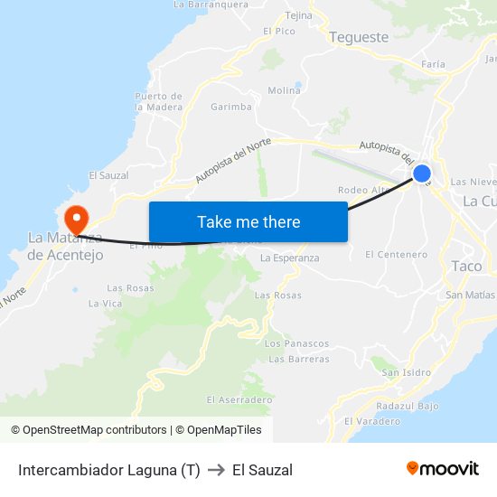Intercambiador Laguna (T) to El Sauzal map