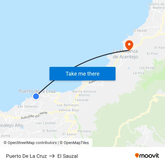 Puerto De La Cruz to El Sauzal map