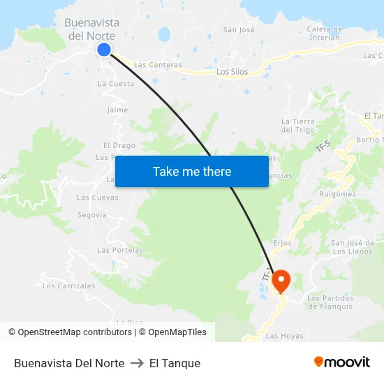 Buenavista Del Norte to El Tanque map