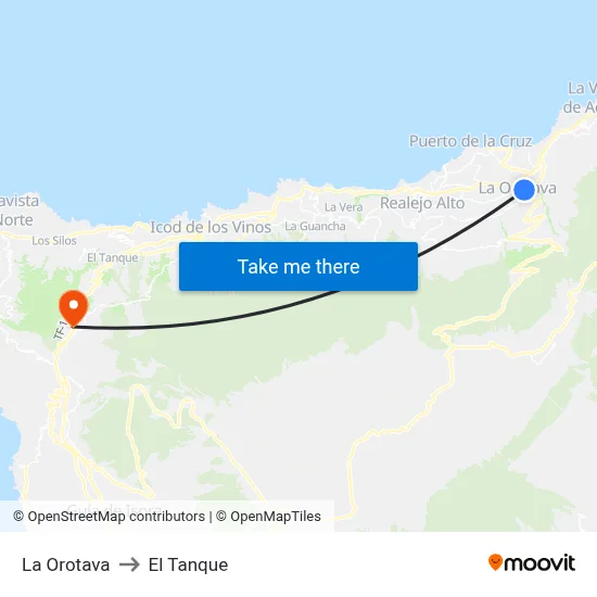 La Orotava to El Tanque map