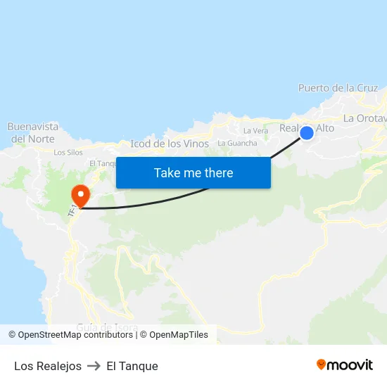 Los Realejos to El Tanque map