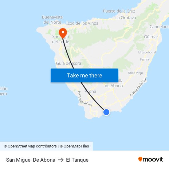 San Miguel De Abona to El Tanque map