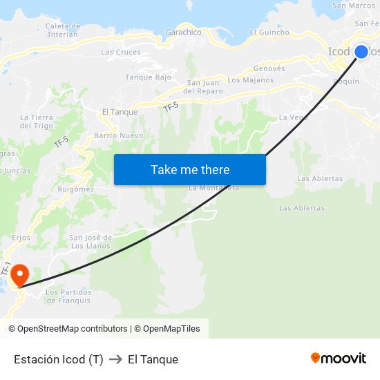 Estación Icod (T) to El Tanque map