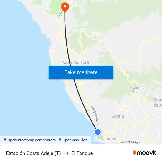 Estación Costa Adeje (T) to El Tanque map
