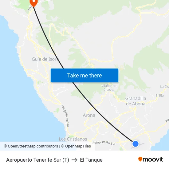 Aeropuerto Tenerife Sur (T) to El Tanque map