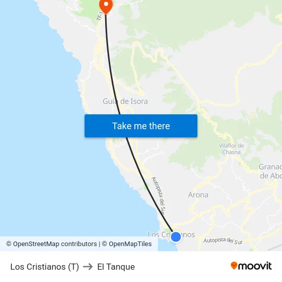 Los Cristianos (T) to El Tanque map