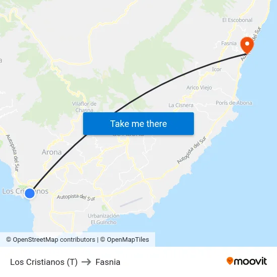 Los Cristianos (T) to Fasnia map