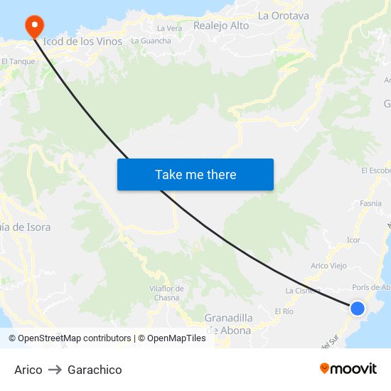 Arico to Garachico map