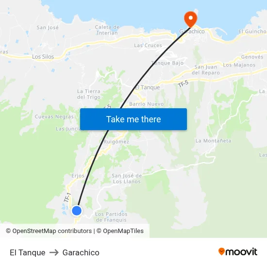 El Tanque to Garachico map