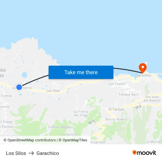 Los Silos to Garachico map