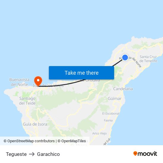 Tegueste to Garachico map