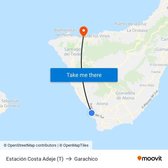 Estación Costa Adeje (T) to Garachico map