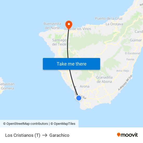 Los Cristianos (T) to Garachico map