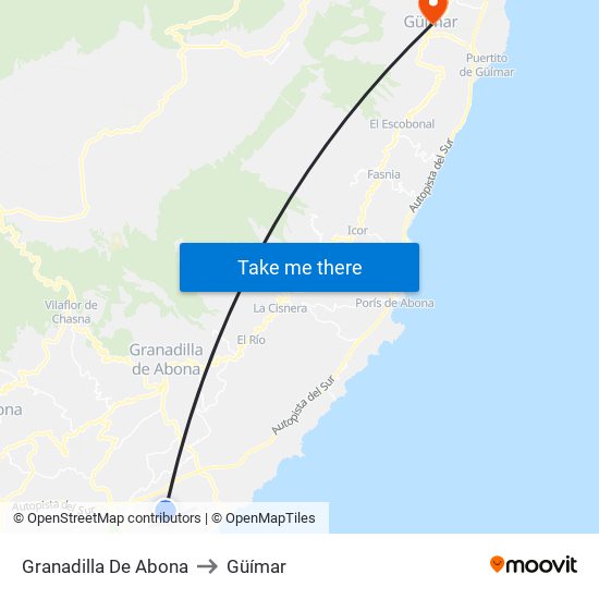Granadilla De Abona to Güímar map
