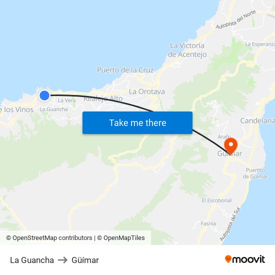 La Guancha to Güímar map